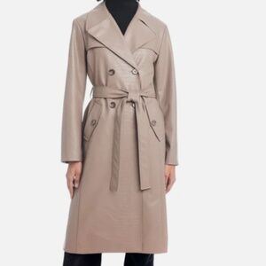 NWT Vince Camuto Faux Leather Trench Coat Tan Snake Print Maxi Jacket Size XL